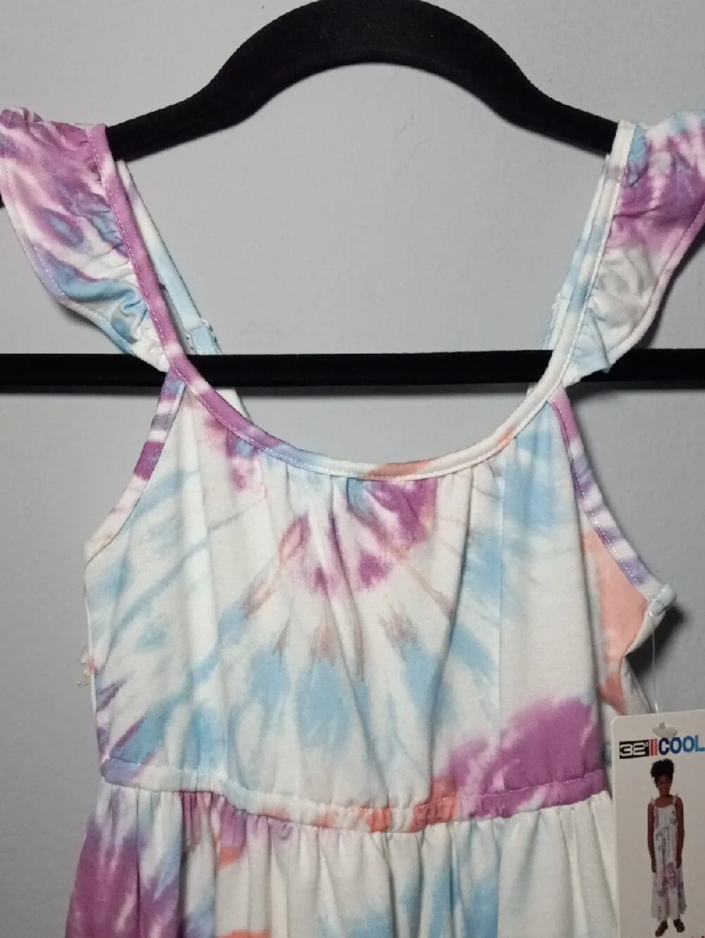 32°Cool White Multi Tie-Dye Maxi Dress with Ruffle Straps Size XS 5-6 NWT